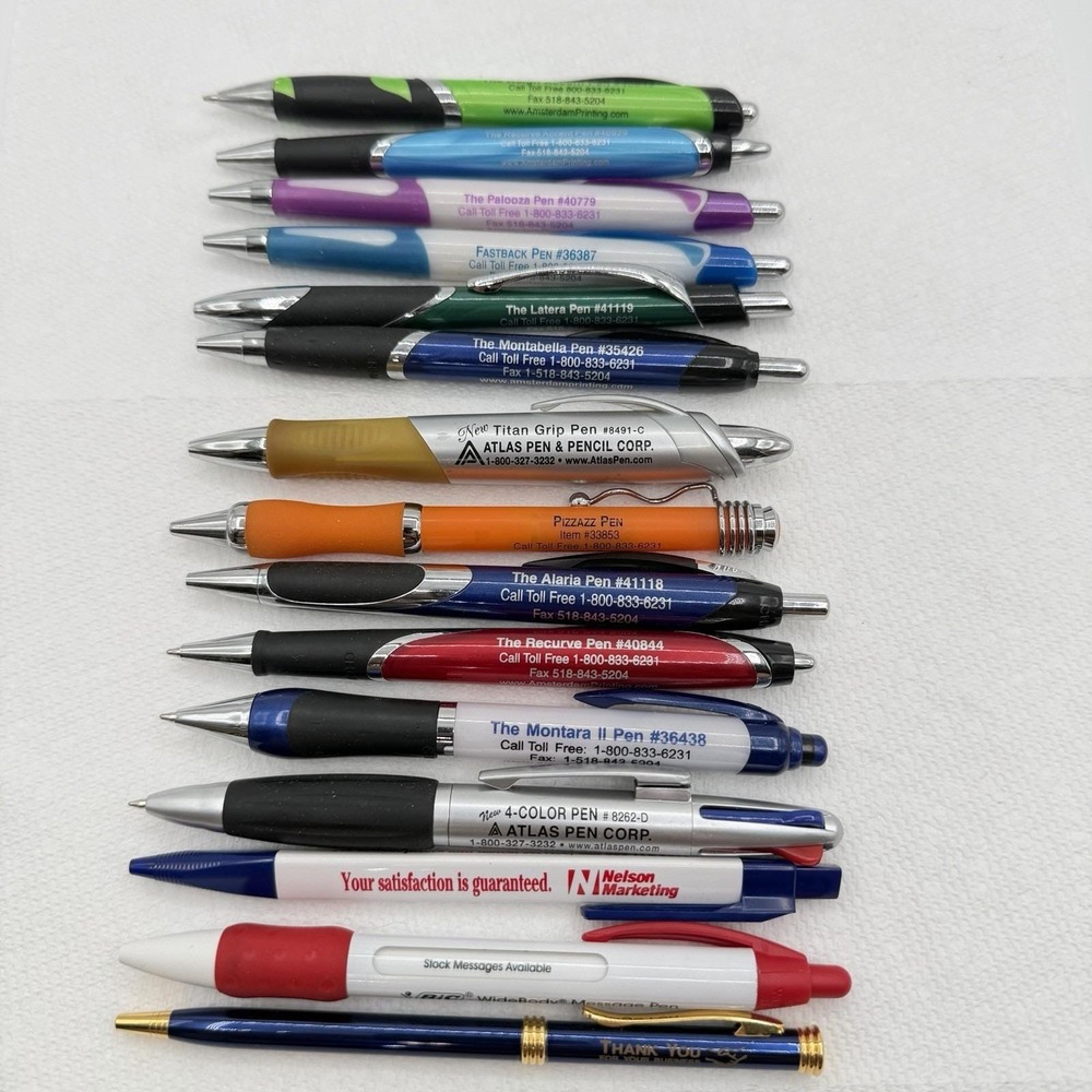Vintage Promotional Advertising Pen Sample Lot Amsterdam Printing Atlas Bic